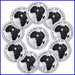 Lot of 10 2018 Republic of Chad African Lion 1 oz Silver Fr5,000 GEM BU SKU51643