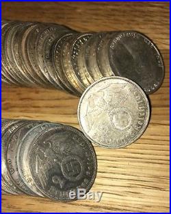 100 Pcs! Nazi Germany 2 Reichsmark Silver Coins Swastika 2rm Wwii Ww2 Bullion