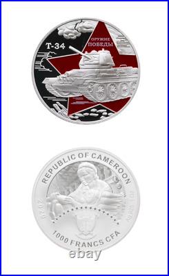 1000 Francs 2020 Republic Of Cameroon Victory Weapon T-34 Silver Proof Ngc Pf69