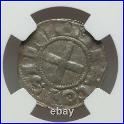 1150-1200 France Denier Silver Priory of Souvigny NGC Authentic Montlebeau Hoard