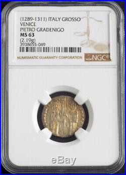 1311, Doges of Venice, Pietro Gradenigo. Medieval Silver Grosso Coin. NGC MS-63