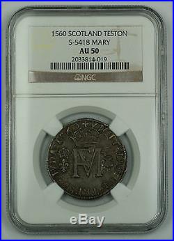 1560 Scotland Teston Silver Coin S-5418 Francis & Mary NGC AU-50 AKR