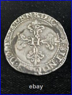 1584, Silver 1/2 Escudo Coin, France, Henri III, l Plat Bordeaux! Great Details
