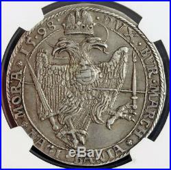 1598, Hungary, Rudolph II. Silver Thaler Coin. Nagybanya! Very Rare! NGC AU-53