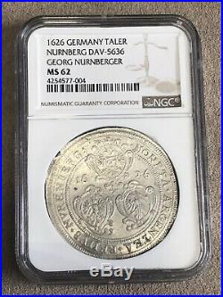 1626 Germany Thaler Nuremberg Silver Coin NGC MS62 Rare Taler Highest Grade