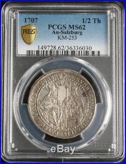 1707, Salzburg, Johann Ernst von Thun. Nice Silver ½ Thaler Coin. PCGS MS-62