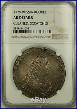 1729 Russia 1 Rouble Silver Coin NGC AU Details Cleaned Scratches Russian