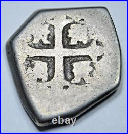 1730 Spanish Mexico 2 Reales Dated Silver 1700s Pirate Treasure Cross Cob Coin