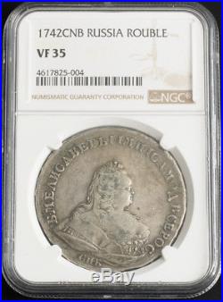 1742, Russia, Empress Elizabeth I. Beautiful Silver Rouble Coin. NGC VF-35