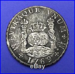 1769 MEXICO 8 REALES CAROLUS III 8R MF silver MO ORIGINAL TONED PILLAR DOLLAR
