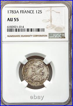 1783-A Louis XVI 12 Sols Paris Mint NGC AU55 Tripled Nose Lips & Chin Obverse