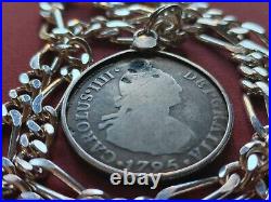 1795 Peruvian Reales silver Pirate coin pendant 18 24 gram. 925 chain COA & box