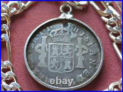 1795 Peruvian Reales silver Pirate coin pendant 18 24 gram. 925 chain COA & box