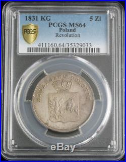 1831, Poland (November Uprising). Rare Silver 5 Zlotych Coin. Gem! PCGS MS-64