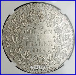 1841, Frankfurt(Free City). Silver River Scene 2 Thaler (3½ Gulden). NGC AU55