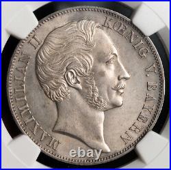 1855, Bavaria, Maximilian II. Silver 2 Gulden Marian Column Coin. NGC MS-64