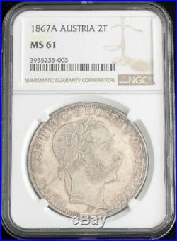 1867, Austria, Franz Josef I. Silver 2 Thaler (Doppeltaler) Coin. R! NGC MS-61