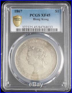 1867, Hong Kong (British Government). Large Silver Dollar Coin. PCGS XF-45