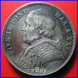 1870 Vatican 5 Lire Silver Pius IX Rome Xxv-r Rare Papal Italian States Old Coin