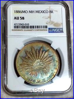 1886 Mo M. H. Mexico Silver 8 Reales- NGC AU 58 Green-Blue Toned