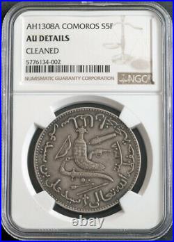 1890, Comoros (Sultanate), Said Ali. Silver 5 Francs Coin. 2,050 Struck! NGC AU+