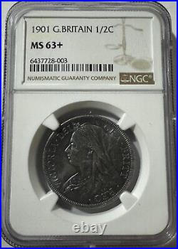 1891 Victoria Silver Half Crown Coin NGC MS63+ Blue Toner Free Shipping