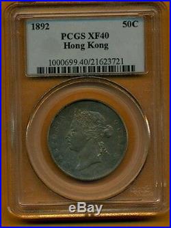1892 Queen Victoria Hongkong Silver 1/2 Dollar! Nice Graded Pcgs Xf40