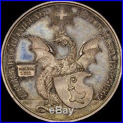 1892 Switzerland Basel Battle Dragon Silver Medal Gem Bu+ Pl Toned Pcgs & Ngc It