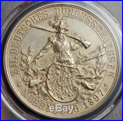 1897, Germany, Nuremberg (City). Large Silver Shooting Thaler Medal. PCGS AU-58