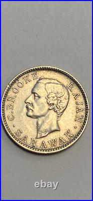 1900 Sarawack 5 Cents Silver Coin Rajah Brooke Xf/Au Details High Book $ Rare