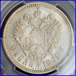 1901, Russia, Emperor Nicholas II. Silver Rouble Coin. Semi-Key Date! PCGS MS63