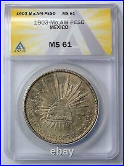 1903 Mo AM Mexico Silver Peso ANACS MS61 Toned