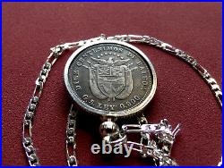 1904 Panama. 900 Silver Antique Coin Pendant, 24 Italian Sterling Silver Chain
