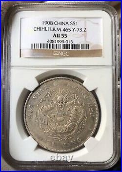 1908 China Chihli Dollar Nice Toning Ngc Au 55 L&m-465
