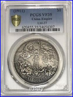 1911 CHINA Dragon Dollar L&M-37 silver coin PCGS VF35