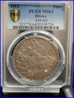 1913 Mexico Silver 1 Peso Caballito Ngc Ms 64 Very Scarce Bu Beautiful Strike