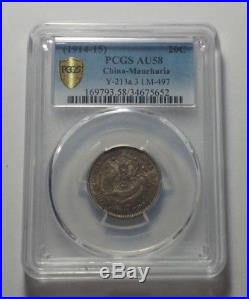 1914-15 China Manchuria Silver 20 Cent Coin PCGS AU58