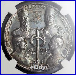 1916, Bulgaria/Turkey/Austria/Germany. Quadruple Alliance Silver Medal. NGC MS63