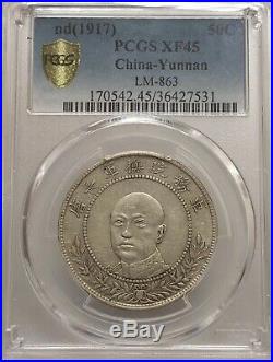 1917 China Yunnan 50 Cent Silver Coin PCGS XF45