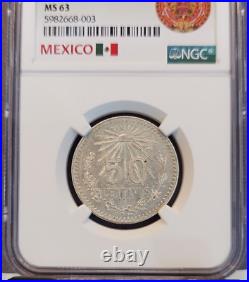 1919 Mexico Silver 50 Centavos. 800 Fine Ngc Ms 63 Scarce Coin