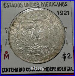 1921 Mexican Silver 2 Pesos Winged Victory Angel De La Independencia