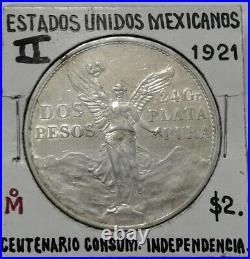 1921 Mexican Silver 2 Pesos Winged Victory Angel De La Independencia