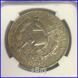 1925 Guatemala 1 Quetzal silver, 2k mintage, NGC AU-58, rarely seen