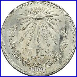 1927 Mexico 1 Peso. 720 Silver Coin, Choice Uncirculated BU, KM #455