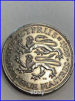 1928 Cyprus 45 Piastres Silver Coin George V. Au Details Large Gorgeous Coin