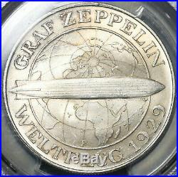1930-F PCGS MS 65+ Zeppelin World Flight Germany 5 Mark Silver Coin (19121701D)