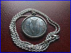 1931 IRELAND Silver Horse Halfcrown Coin Pendant & 24 Italian Silver rope chain