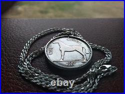 1931 IRELAND Silver Horse Halfcrown Coin Pendant & 24 Italian Silver rope chain
