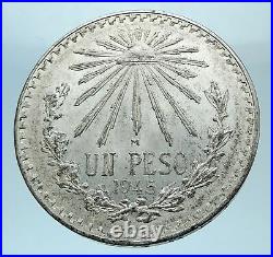 1945 M MEXICO Large Eagle Liberty Cap Mexican Antique Silver 1 Peso Coin i77856