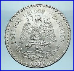 1945 M MEXICO Large Eagle Liberty Cap Mexican Antique Silver 1 Peso Coin i77856